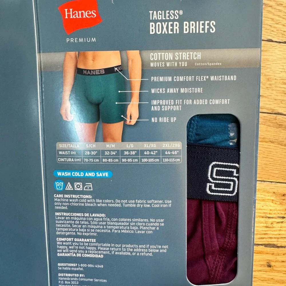 Hanes Premium Mens 3 Pack Tagless‎ Boxer Briefs Cotton Stretch Medium 32-34